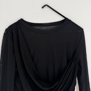 Uma Wang Twisted Paneled Stretch Woven Semi Sheer Long Sleeve Top In Black